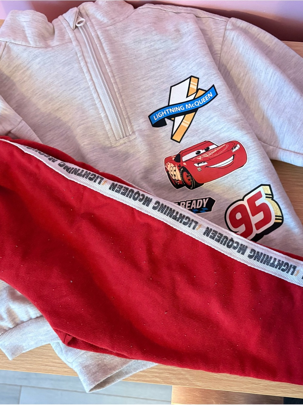 Disney Lightning McQueen Red and Heather Gray Track Top and sweats